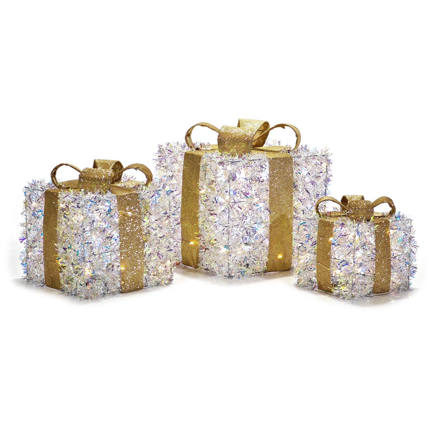 DICTROLUX - Set Pacchi Regalo Luminosi Oro 60 LED Bianco Caldo